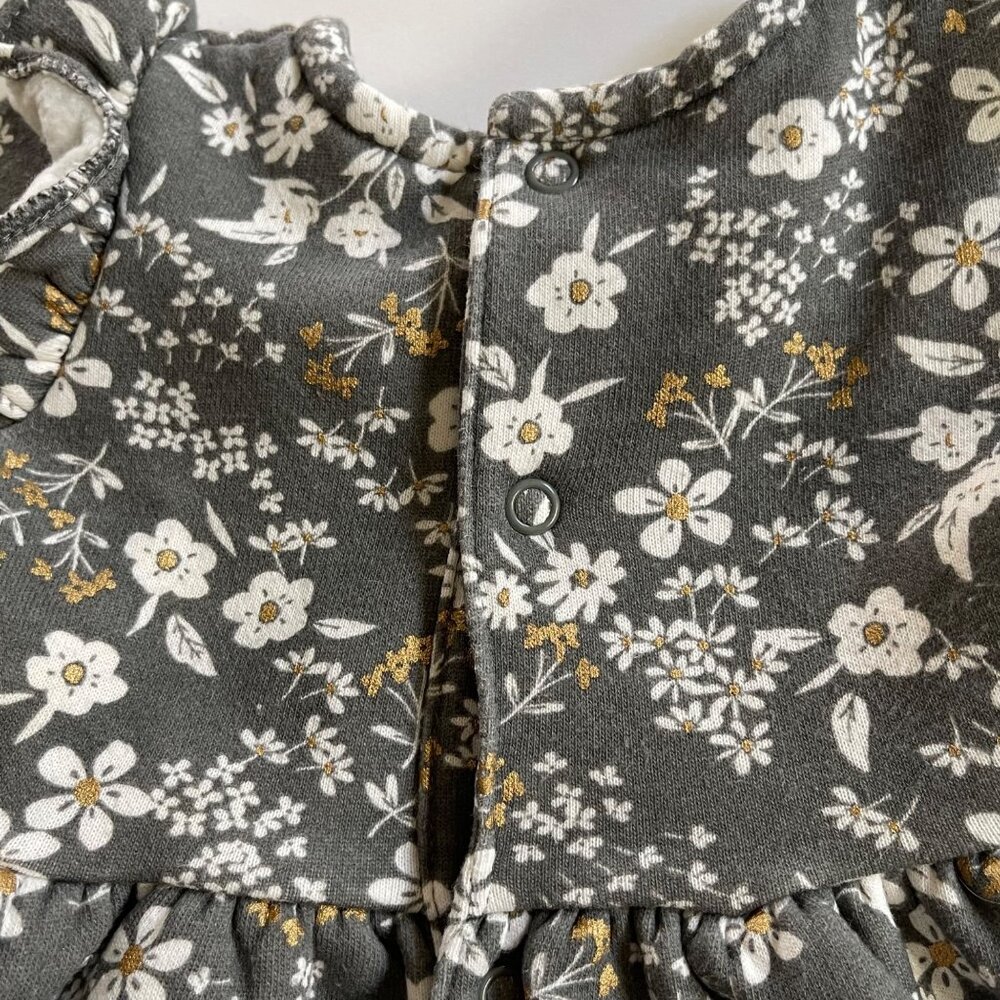 Carters 3M Baby Girl Floral Long Sleeve Dress Gray & White With Ruffles - Picture 5 of 6